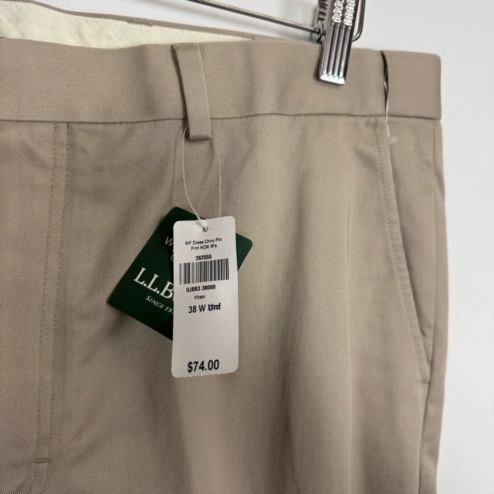LL Bean Wrinkle Free Dress Chino Pants 38 x 29.5 Beige Khaki 262555 NWT